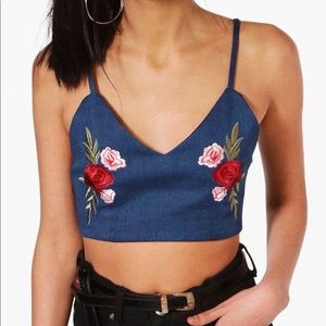 Rose denim crop top